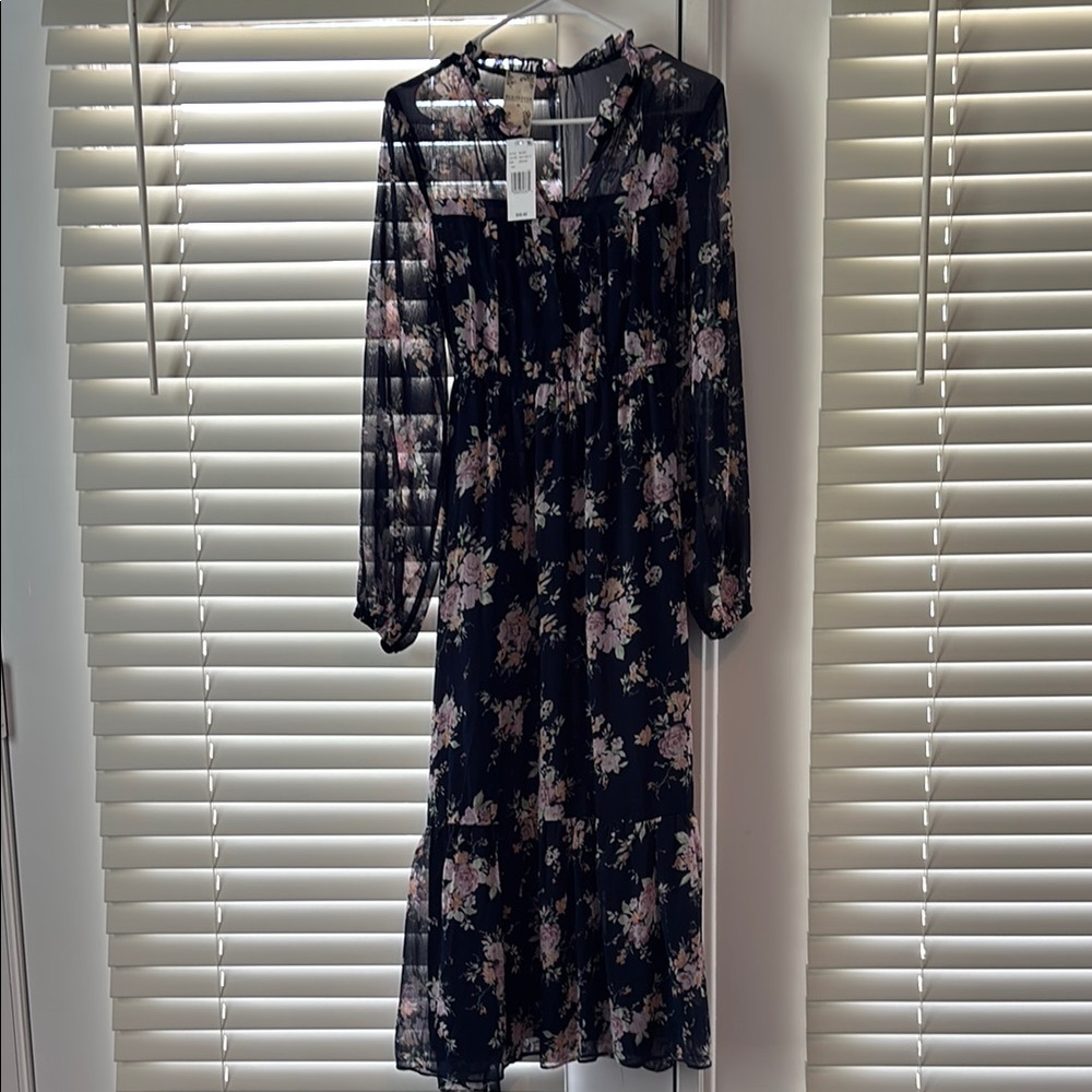 Blu Pepper Black Floral Long Sleeve Dress